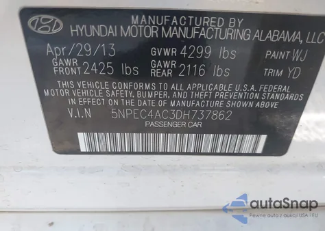 2013 Hyundai Sonata Limited z USA, uszkodzony, nr VIN 5NPEC4AC3DH737862